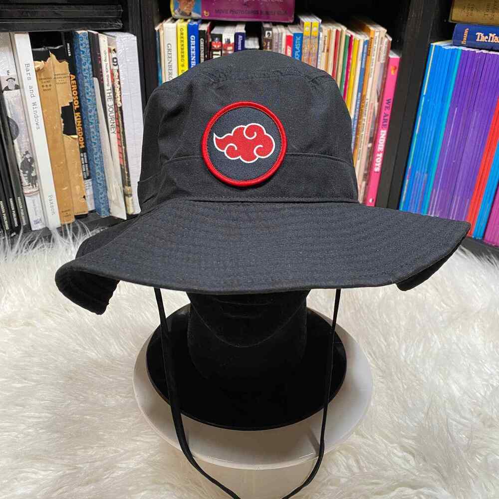 NARUTO SHIPPUDEN AKATSUKI BOONIE HAT W/ AKATSUKI NECK DRAPE BUCKET HAT - Picture 1 of 9